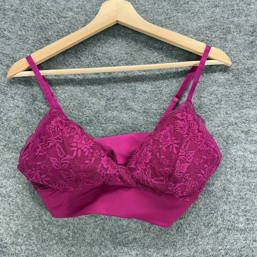 Joyspun Bralette Bra Women L Large Purple Floral Lace Push Up Wireless Opaque